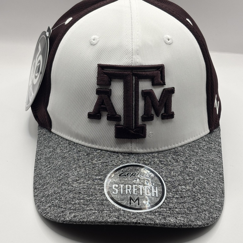 Zephyr Texas A&M Aggies Hat Mens Medium Stretch Fit Maroon White Grey Cap NEW